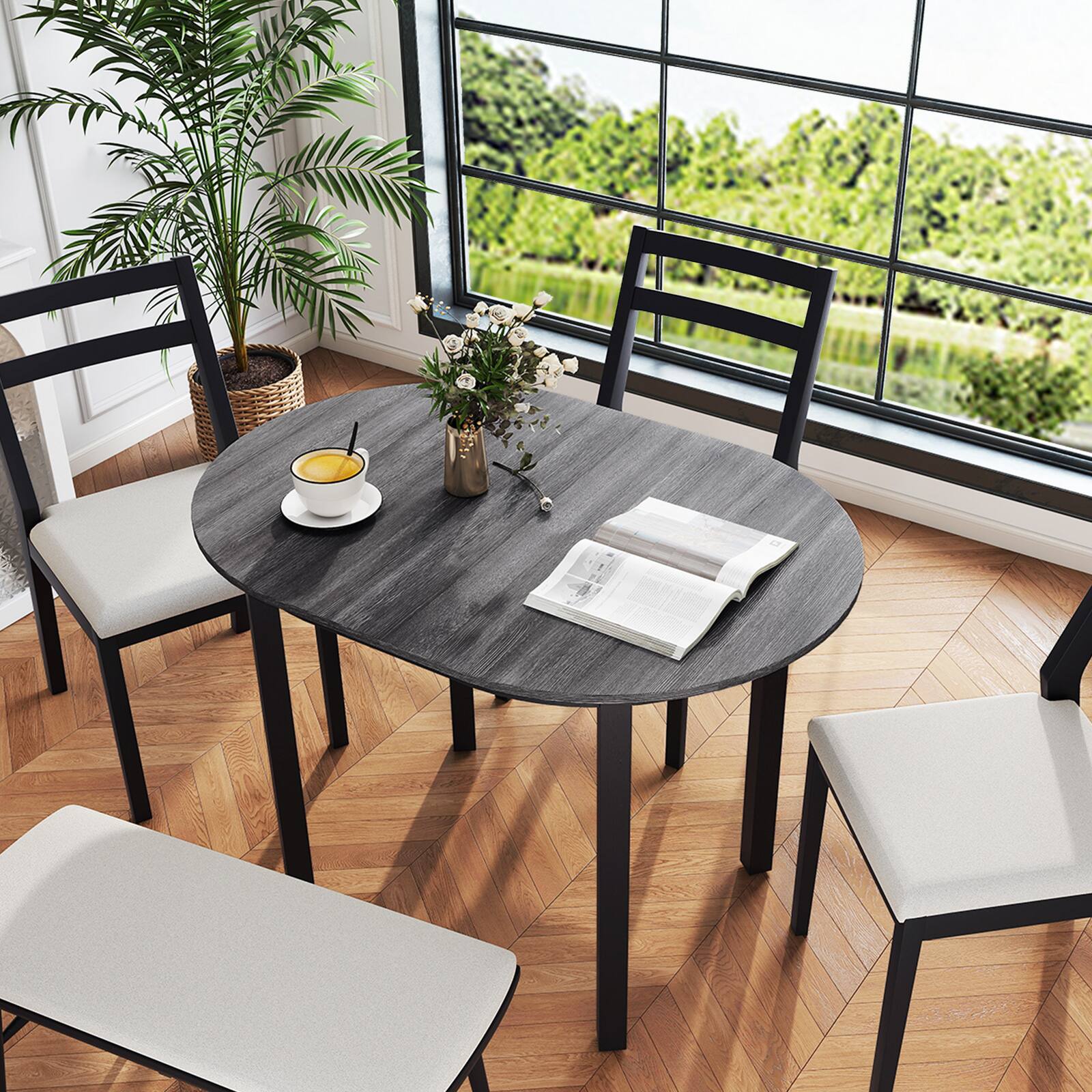 Alt View 8. Gymax - Gymax 43'' Wooden Dining Table w/Rubber Wood Legs for 2-4 People Load 260 LBS - Black.