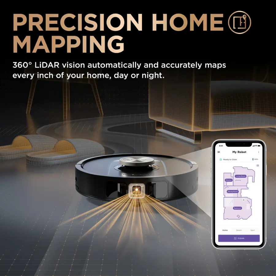 Precision Home Mapping is a technology that uses 360 LiDAR vision to automatically and accurately map every inch of your home, day or night. The technology is designed to be user-friendly, with a simple interface that allows you to easily navigate and explore your home. The system is compatible with smartphones, making it convenient for you to access and control your home from anywhere. Additionally, the technology is environmentally friendly, as it does not require any manual labor or additional equipment.