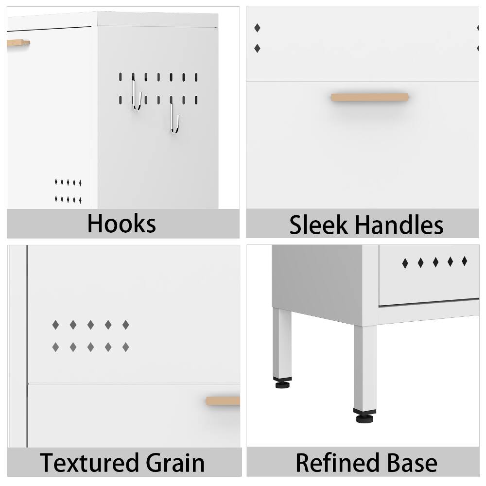 Hooks  
Sleek Handles  
Textured Grain  
Refined Base
