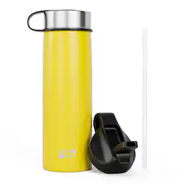 Costway - 22 oz Double Wall Insulated Water Bottle Stainless Steel w/ 2 Lids & Straw - Yellow