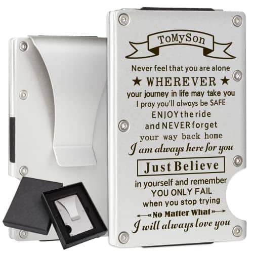 Vulpecula Spade – Engraved Wallet for Son Personalized Carbon Fiber Wallets for Son from Mom Gift Mens Clip Wallet for Sons Christmas – to son