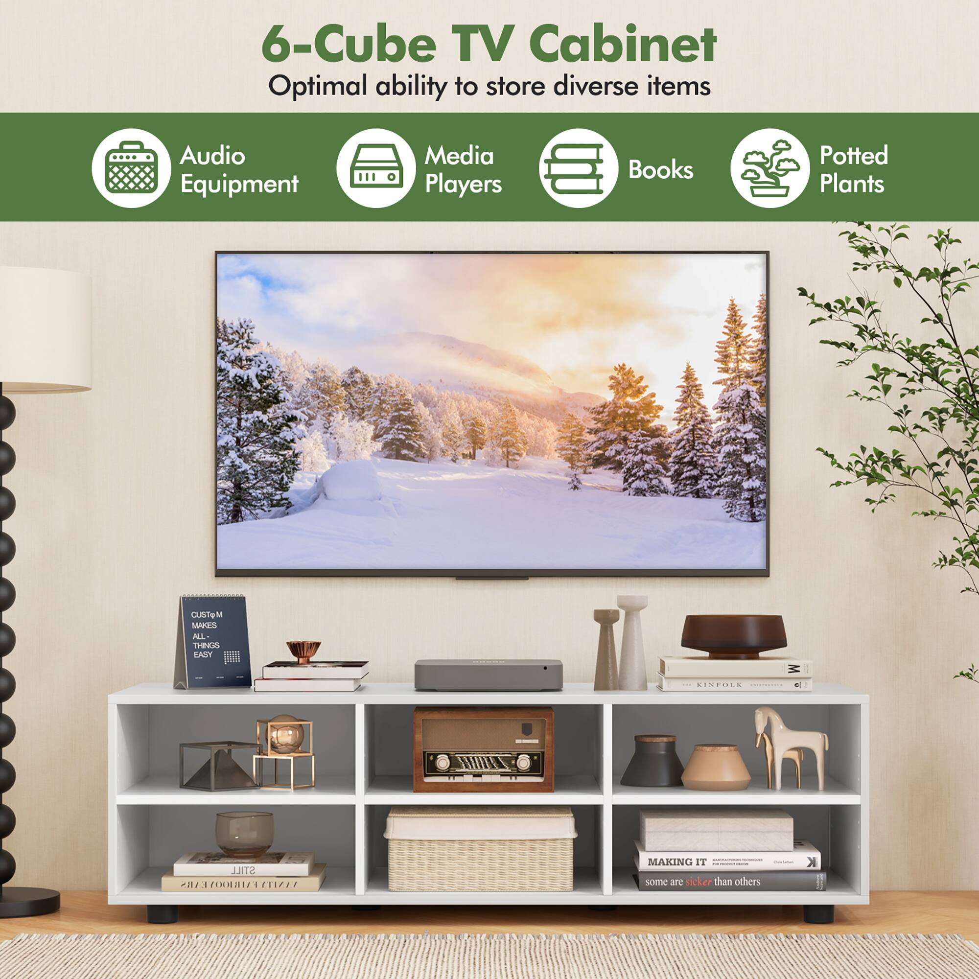 6-Cube TV Cabinet Optimal ability to store diverse items
Audio Equipment
Media Players
Books
Potted Plants
CUSTOM ALL-IN-ONE THINGS LAZY
MAKING IT some are stickier than others