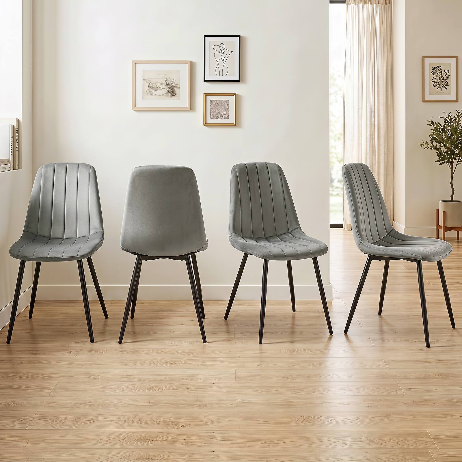 Alt View 5. Costway - Costway Dining Chairs Set of 4 with Sturdy Metal Legs,Curved Backrest, Seat for Dining Room - Gray + Black.