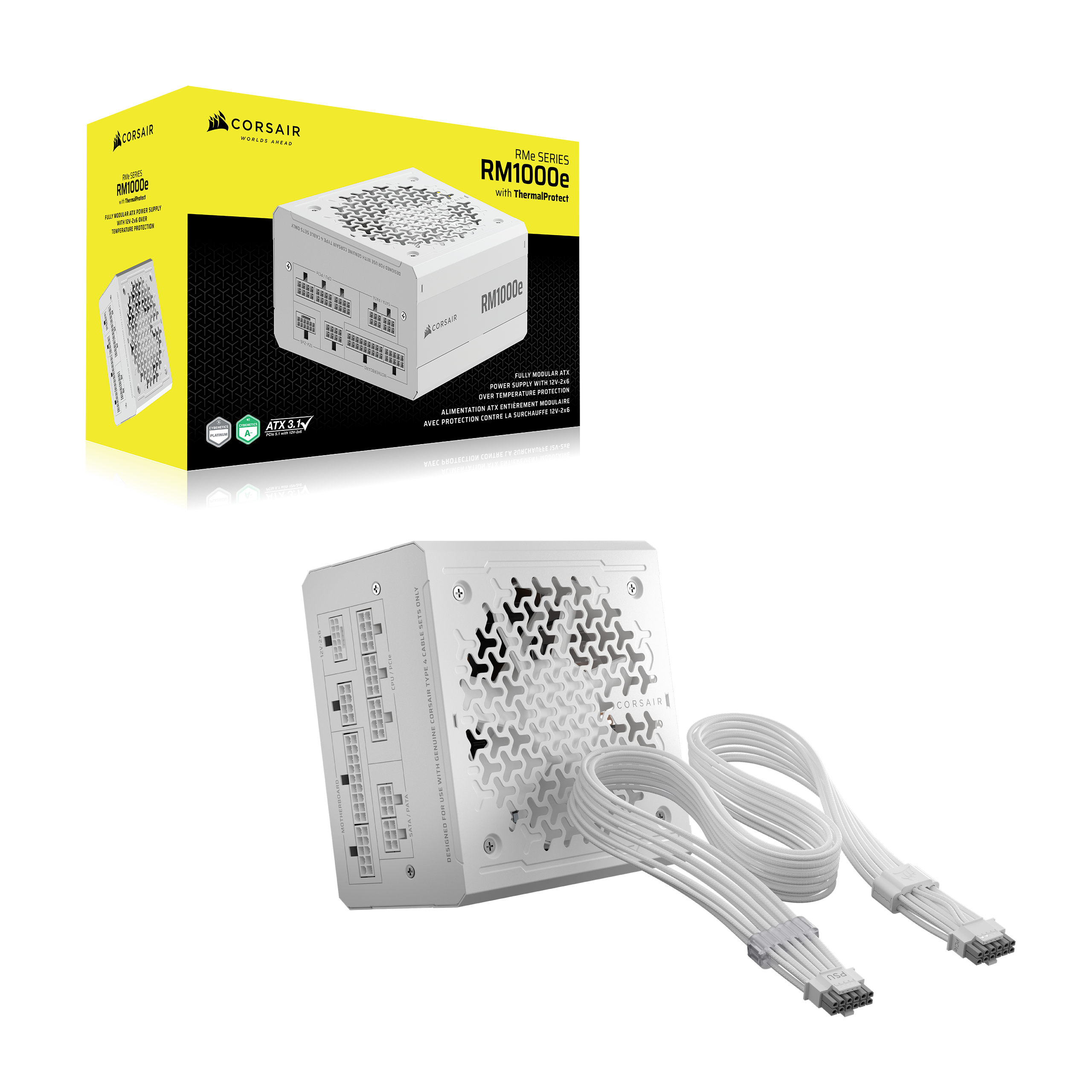 CORSAIR RM1000e 65 SPE! 45 somiube

CORSAIR  
RMe SERIES RM1000e with ThermalProtect

CORSAIR RM1000e A  
ATX3.1 VIV 31  
FULL MODULAR 25 SUPPLY WITH N POWER TEMPERATURE PROTECTION per ENTEREMENT MODULAIRE TE ALIMENTATION R SURCHAUFFE 21 PROTECTION CONTRO AVEC THANKY DR COMIUM a WYTER WILL DIGLECTION ILF TRIENDADO  
SUPECT SAUDIONAL CONSAIR () WOLD 100 poscers 030010366

CORSAIR  
PSU