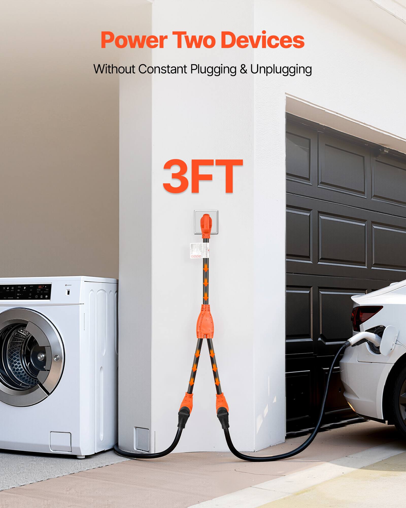 Power Two Devices Without Constant Plugging & Unplugging  
3FT
