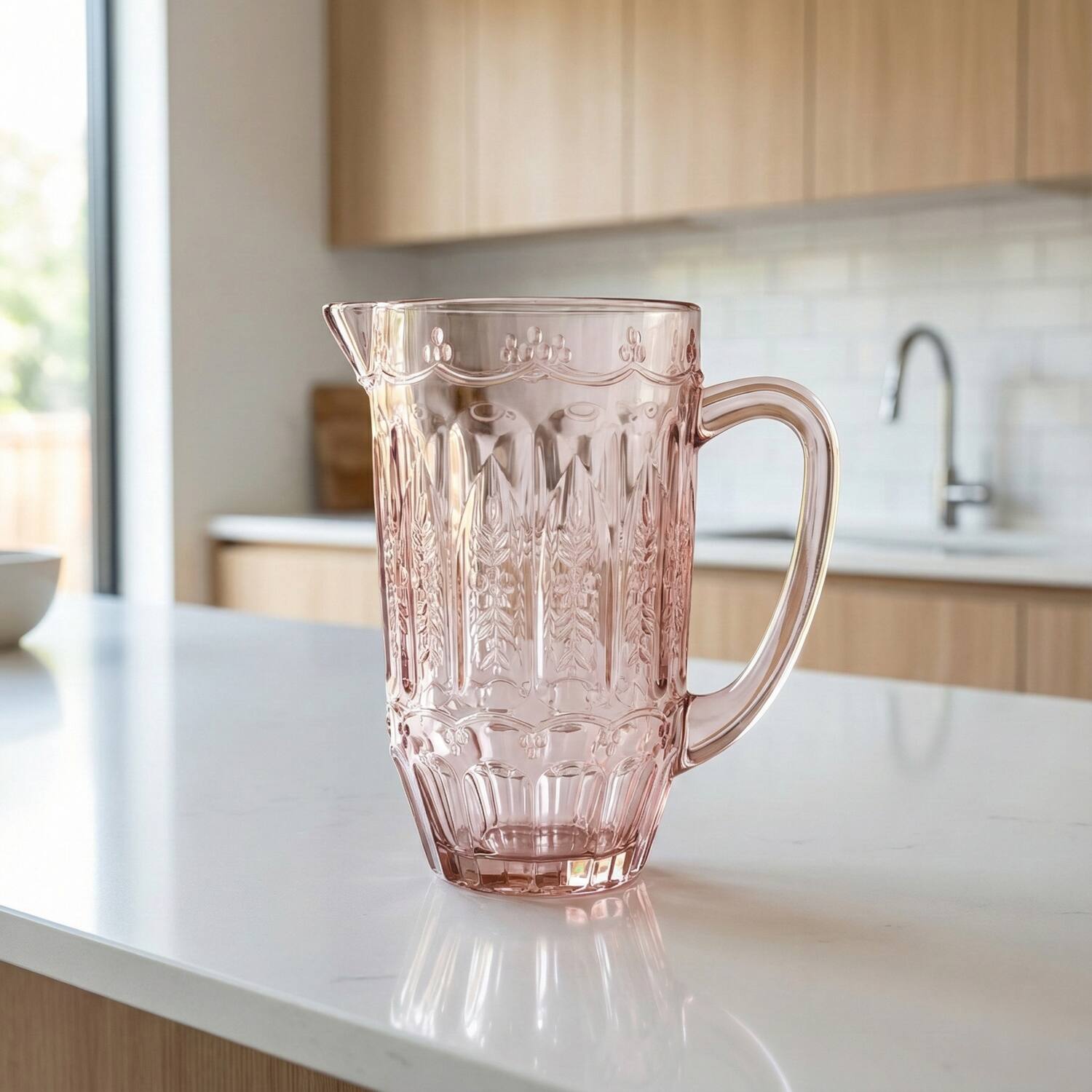 Left. Jay Import - Vintage Pink Glass Pitcher 43.9 OZ. - Pink.