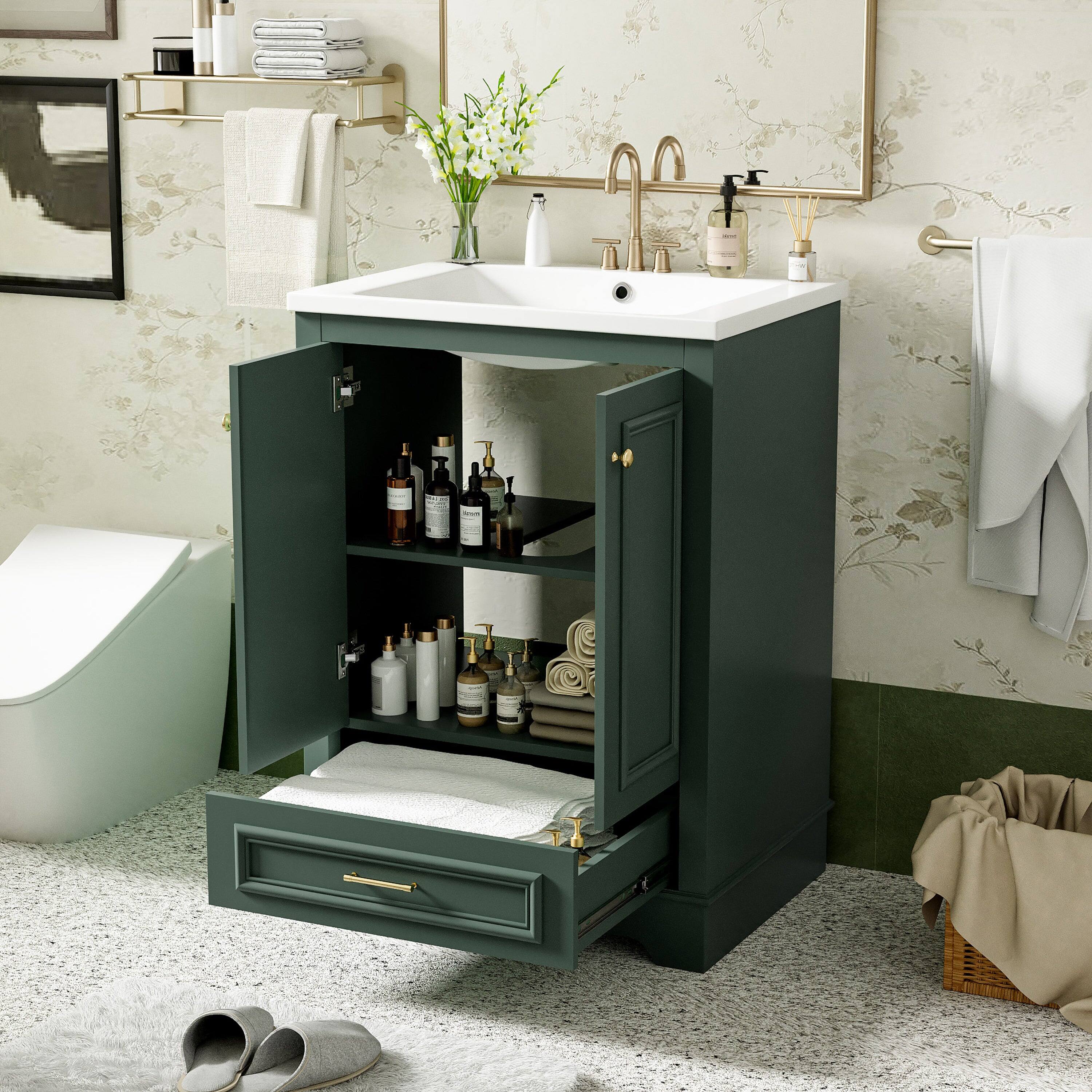 Alt View 2. Boyel Living - 24 Inch Bathroom Vanity with Ceramic Sink Soft Close Doors Silver HandlesGreen - Green.