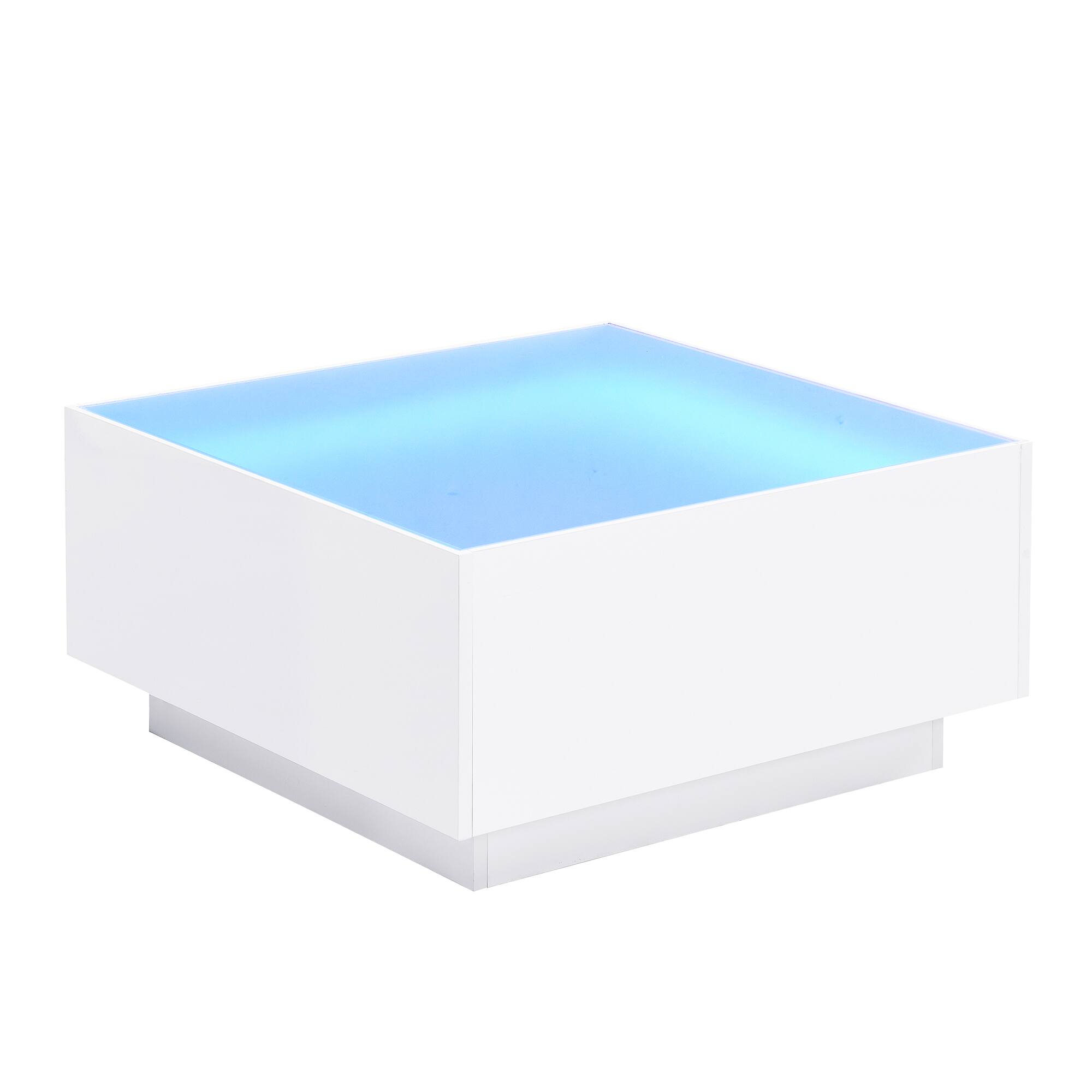 Alt View 6. Tiramisubest - Square High Glossy Coffee Table with 16-color LED Strip Lights,Modern Center Table with Frosted Tempered Glass Top,White - White.