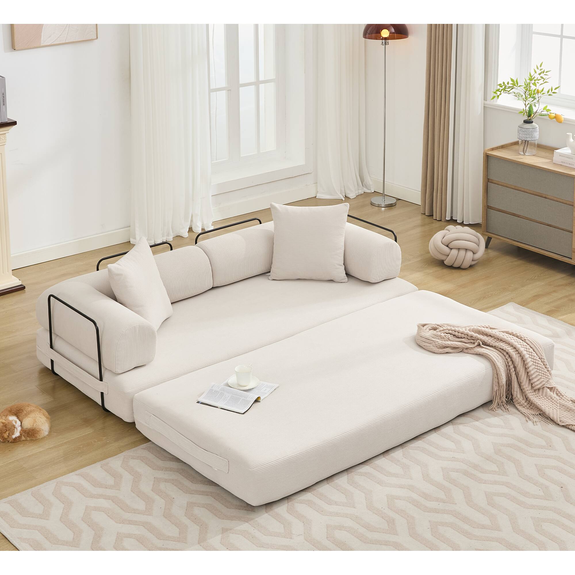 Left. Trinkets Crazed - Folding Convertible Out Sleeper Sofa Bed, 4-in-1 DIY Combination Convertible Sofa, Folding Sleeper Sofa - Beige.