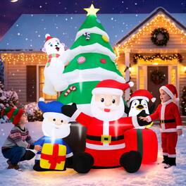 Wisairt - 7FT Christmas Inflatable Santa Claus and Christmas Tree Gift Outdoor Yard Decoration with Built-in LED lihgts - Green|White|Red