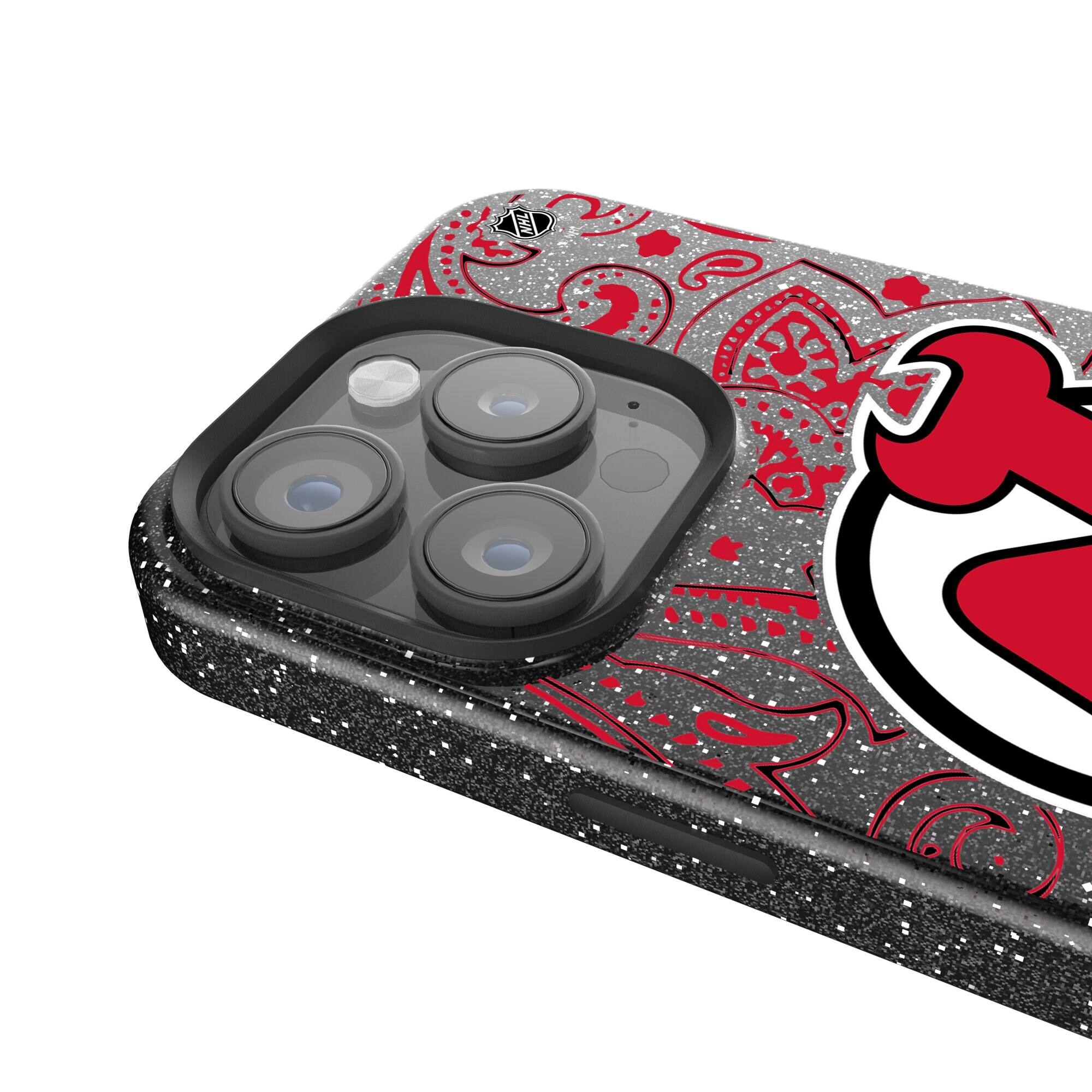 Alt View 3. Keyscaper - Black New Jersey Devils Paisley Bling iPhone Case - 16 Plus - Black.