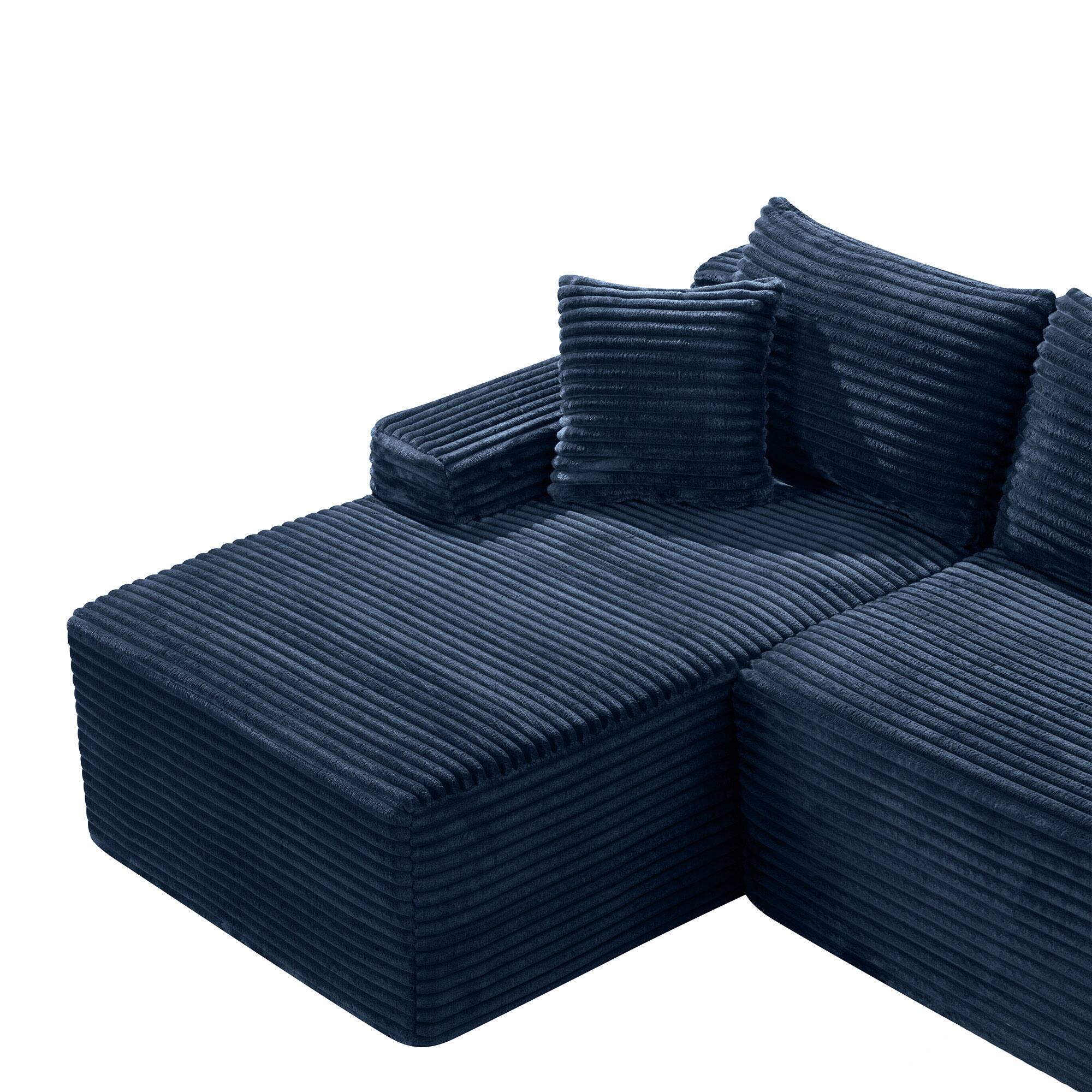 Alt View 4. Boyel Living - 106.3-Inch Corduroy Modular L-Shaped Cloud Sectional Sofa with Chaise - Blue.