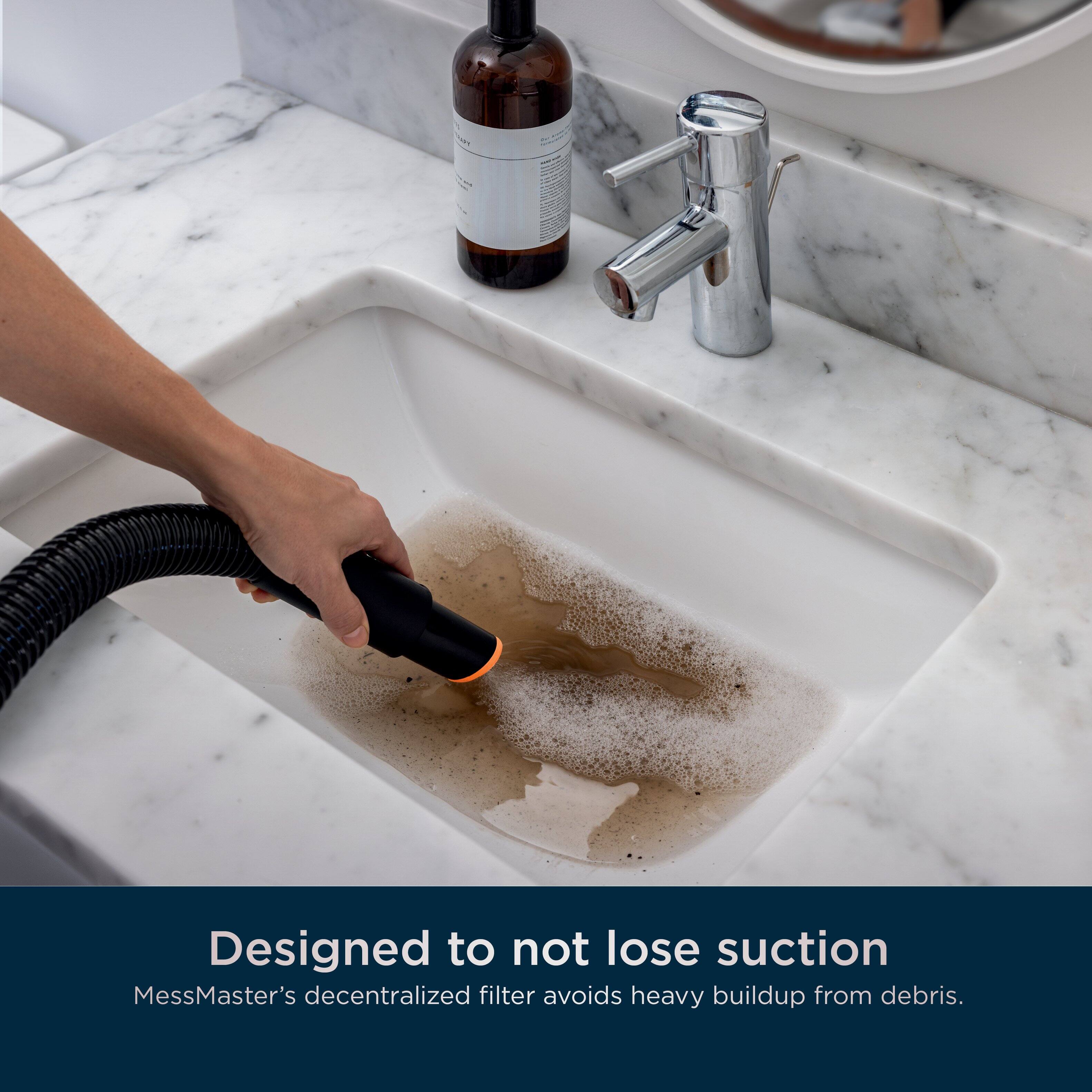 Designed to not lose suction, MessMaster's decentralized filter avoids heavy buildup from debris.