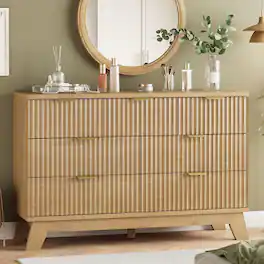 GARVEE - Fluted Dresser for Bedroom with 7 Drawers, 48" Wide Modern Chest of Drawers, Wooden Dresser TV Stand, Oak - Natural