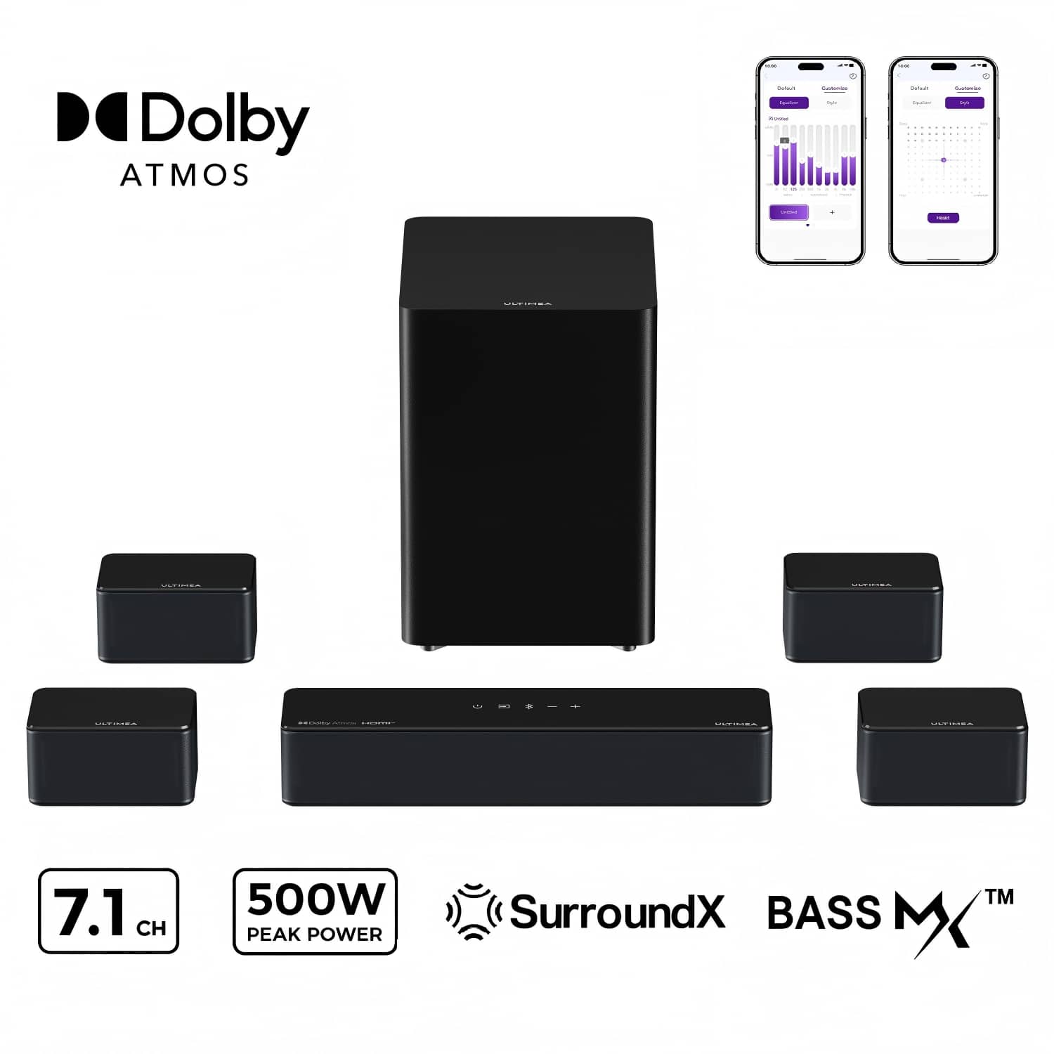 Dolby Atmos  
7.1 CH  
500W Peak Power  
SurroundX  
Bass MX™