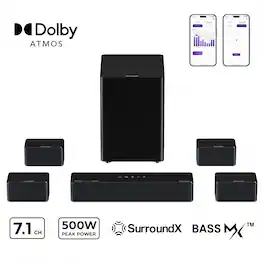 Ultimea - Poseidon D80 Boom 7.1 Channel Sound bar with Dolby Atmos, Surround sound system for tv, 500W - Black