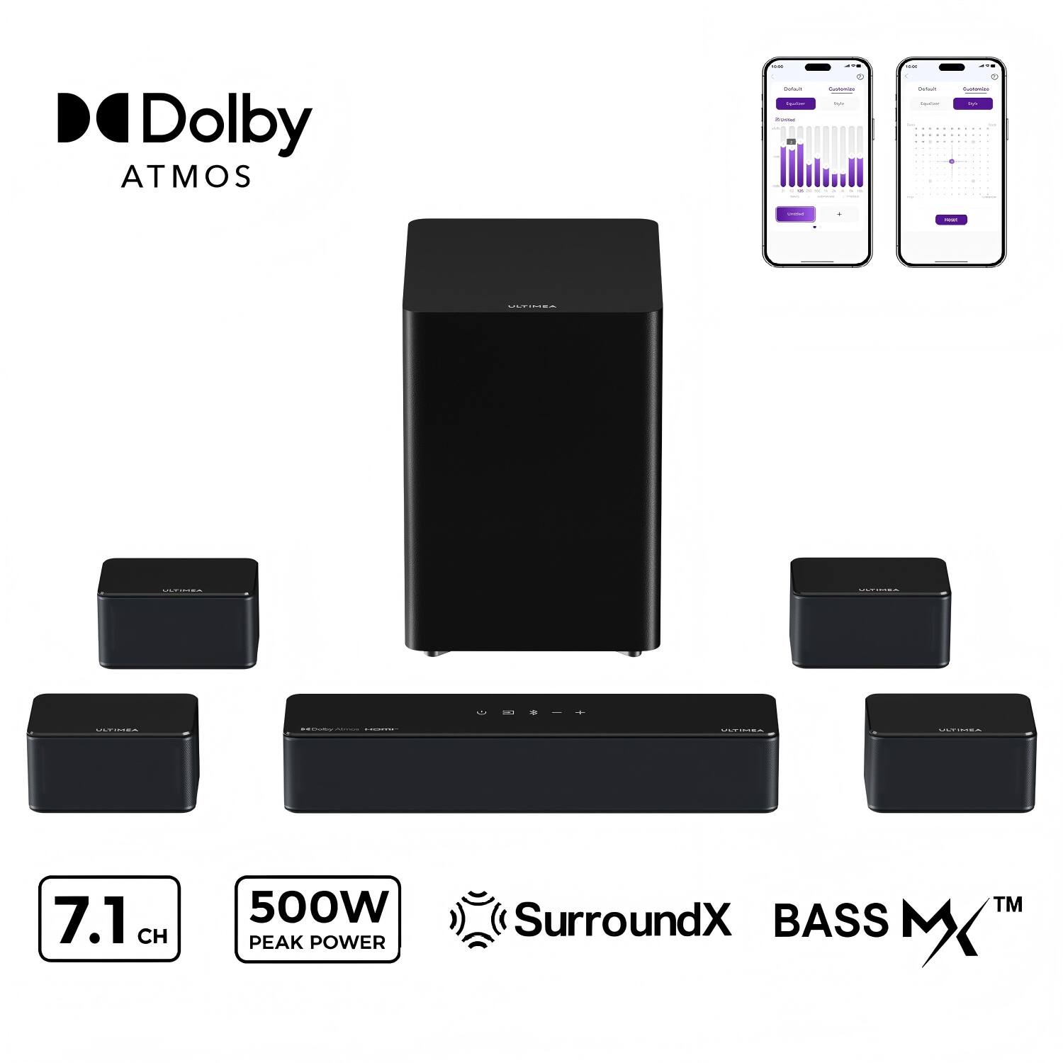 Dolby Atmos  
7.1 CH  
500W Peak Power  
SurroundX  
Bass MX™