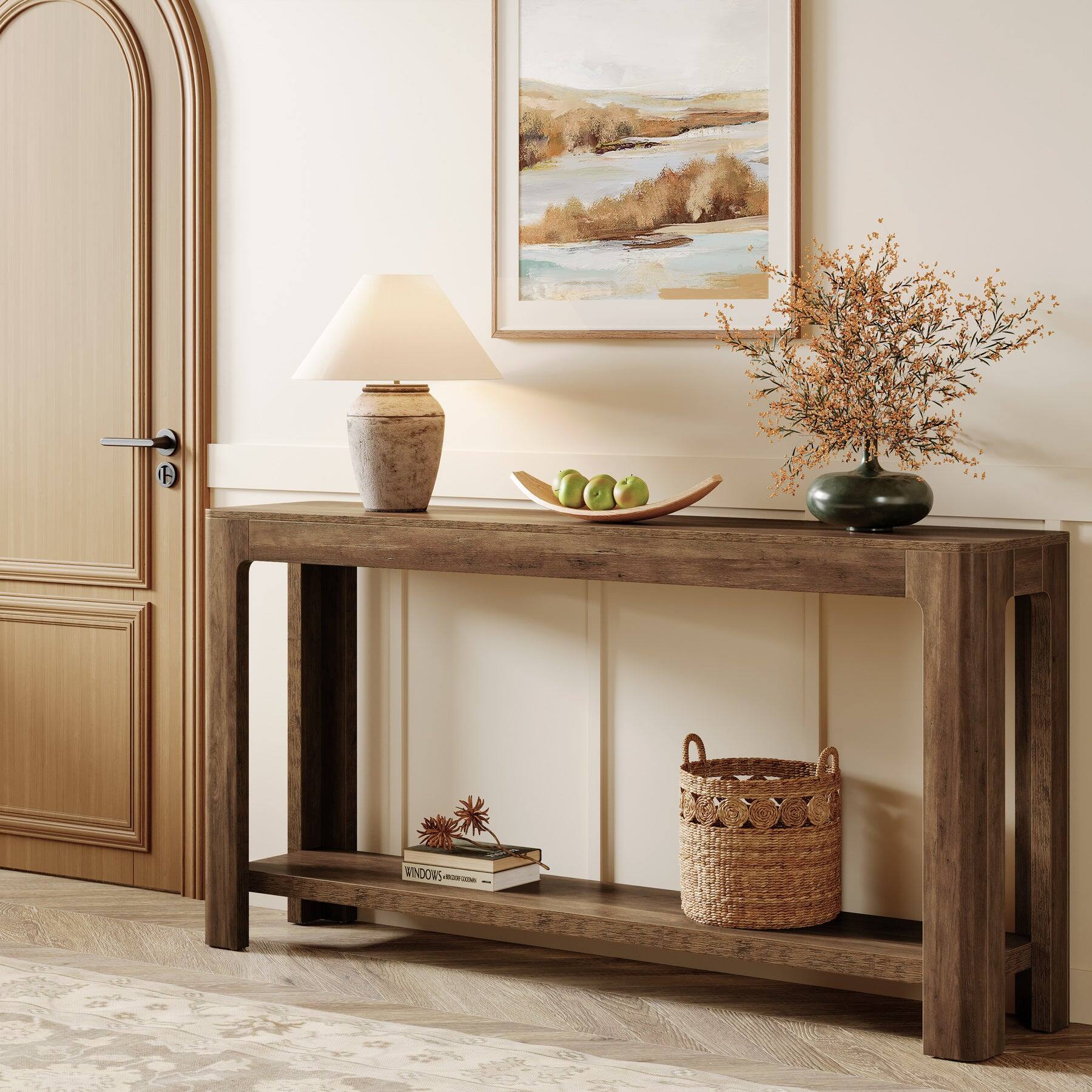 Angle. Tribesigns - Console Table with Engineered Wood Construction and Space-Saving Design for Entryway and Hallway - Brown.
