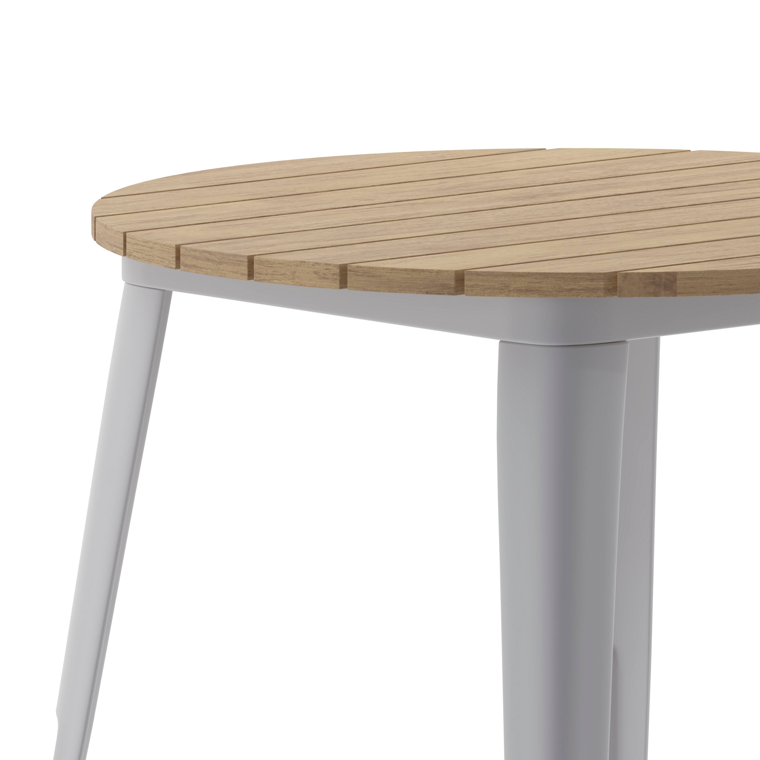 Alt View 9. Emma + Oliver - Drew Indoor/Outdoor Dining Table, 30" Round All Weather Poly Resin Top with Steel Base - Brown Top/Silver Frame.