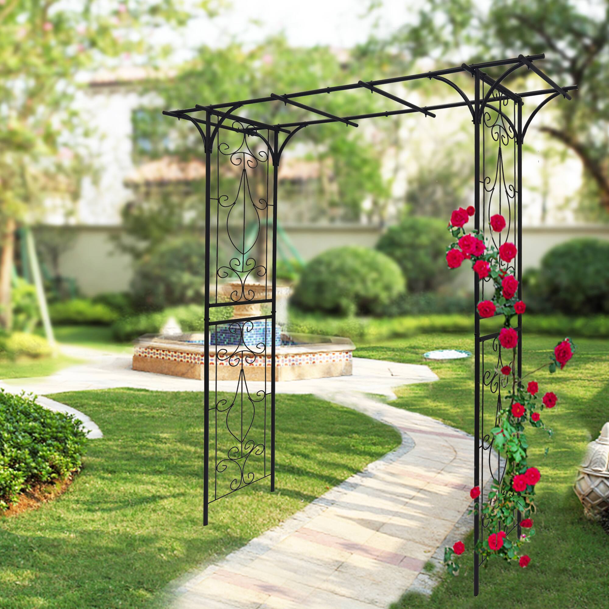 Alt View 5. Loheer - 6.69 x 1.71 x 6.76 ft Metal Garden Arch Plant Support Trellis for Outdoor Wedding Garden - Black.