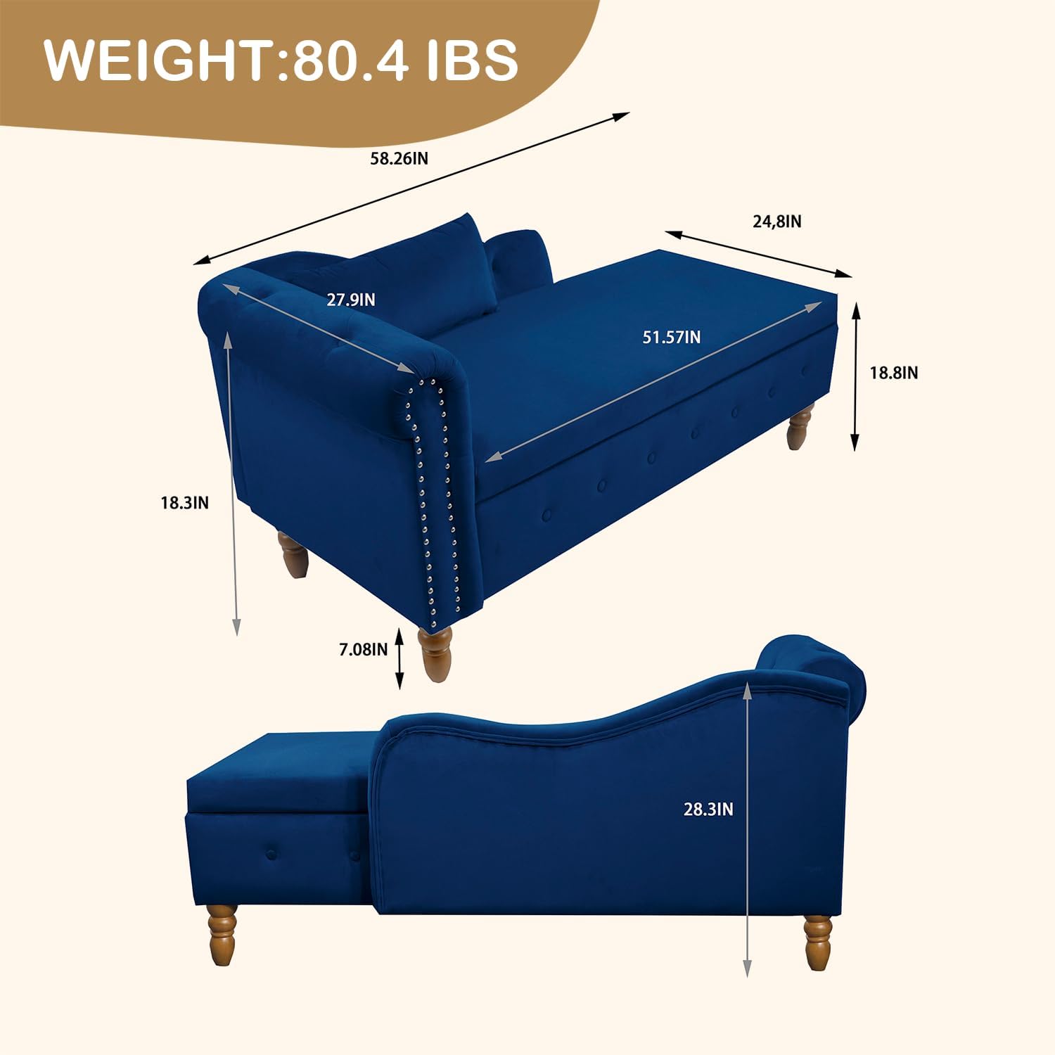 WEIGHT: 80.4 IBS  
58.26IN  
24.8IN  
27.9IN  
51.57IN  
18.8IN  
18.3IN  
7.08IN  
28.3IN