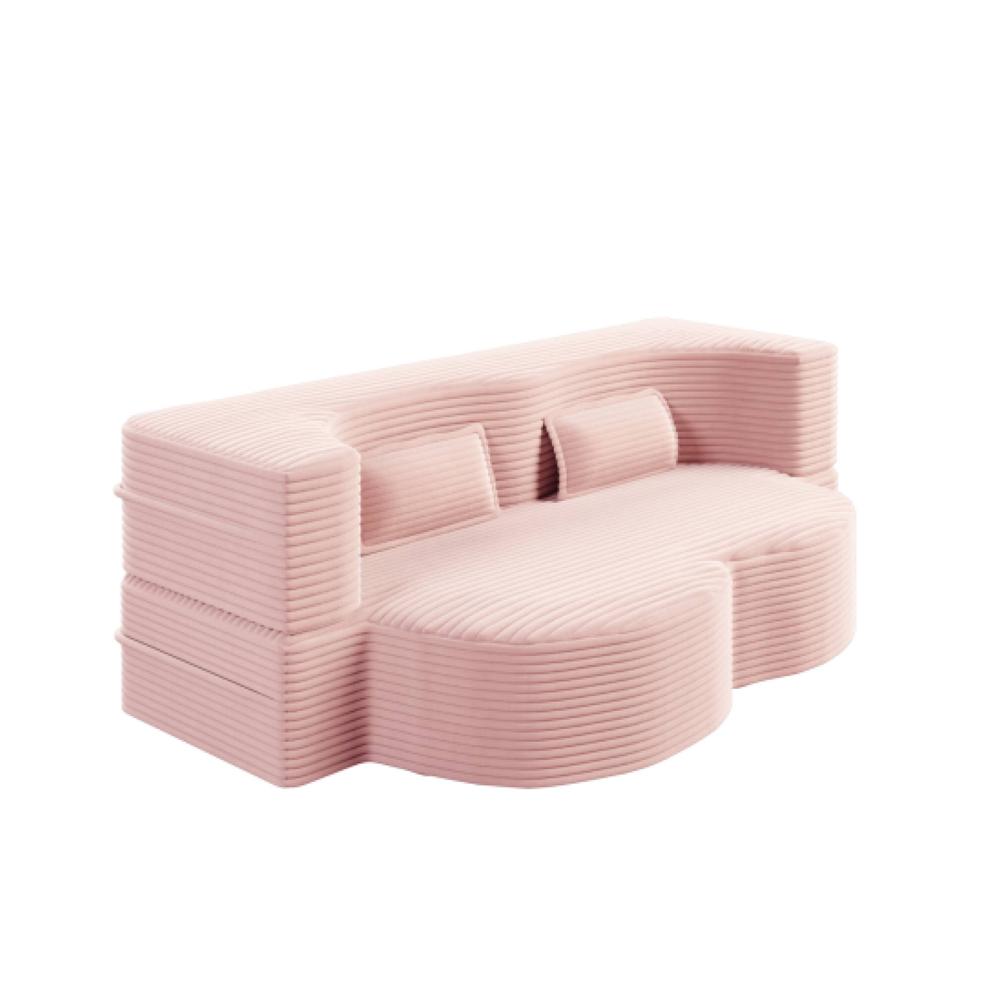 Alt View 5. GOODSILO - Convertible Plush Corduroy Floor Sleeper Sofa with Dual Pillows for Living Room and Guest Use - Baby Pink.