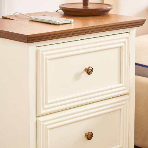Alt View 2. LUCKY ONE - 22.9" Mid Century Nightstand with Charging Station 2 Drawers USB - Brown+White.
