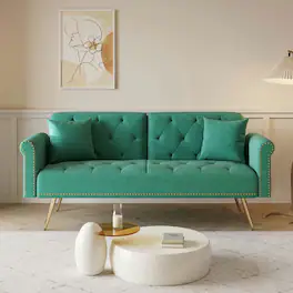 Resenkos - 69.7" Velvet Sofa Bed with Nail Head Trim & Matching Throw Pillow - Green
