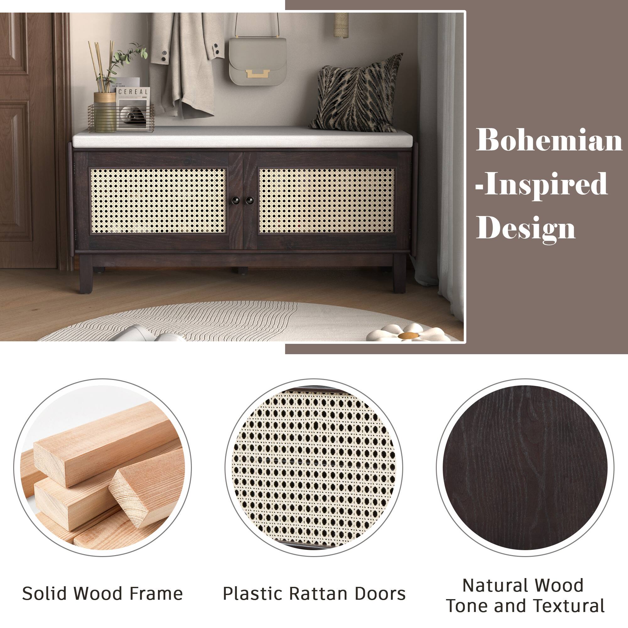 Bohemian-Inspired Design

Solid Wood Frame

Plastic Rattan Doors

Natural Wood Tone and Textural