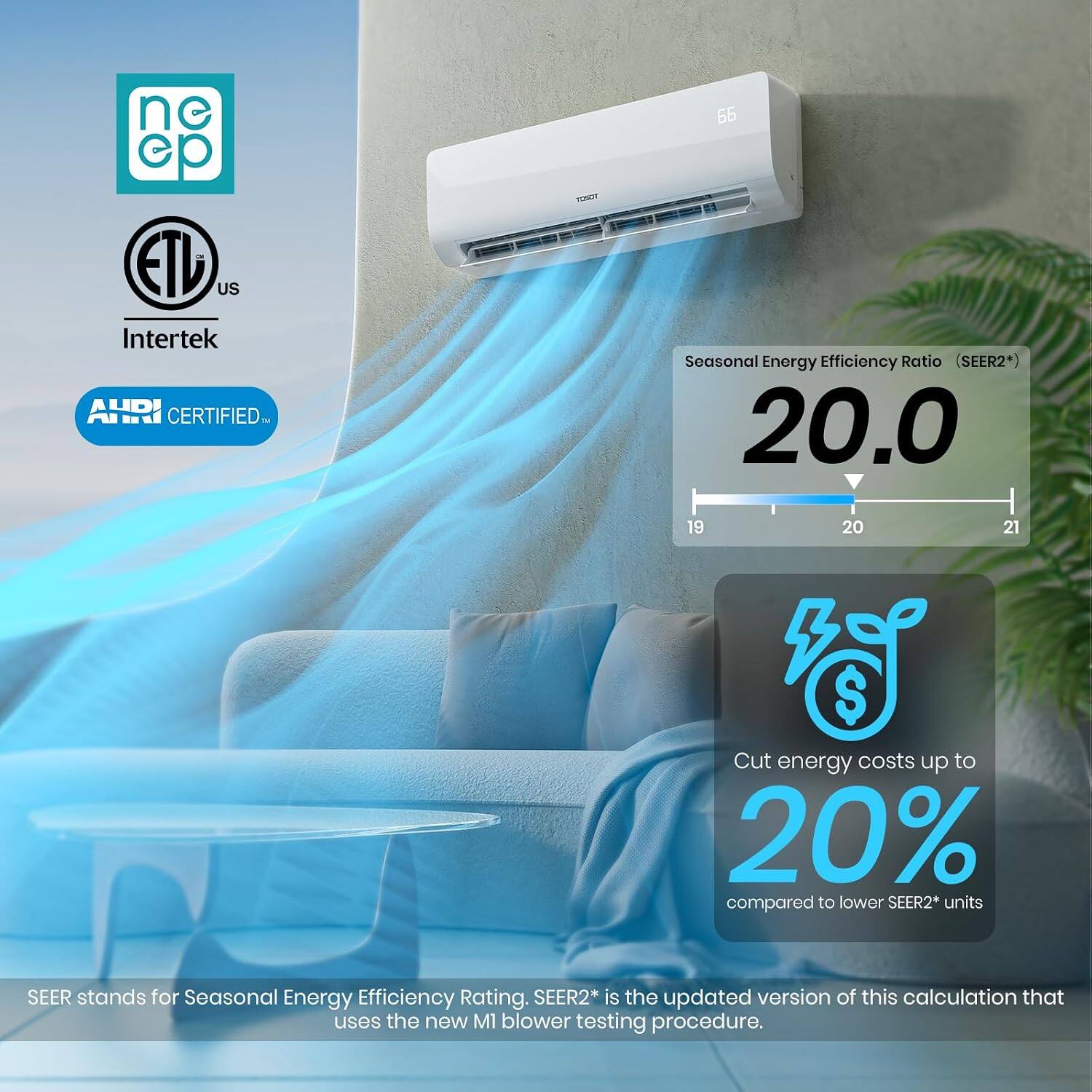 Tosot 18,000 BTU Mini Split Heat Pump Air Conditioner, 230V, 20 SEER2 ...