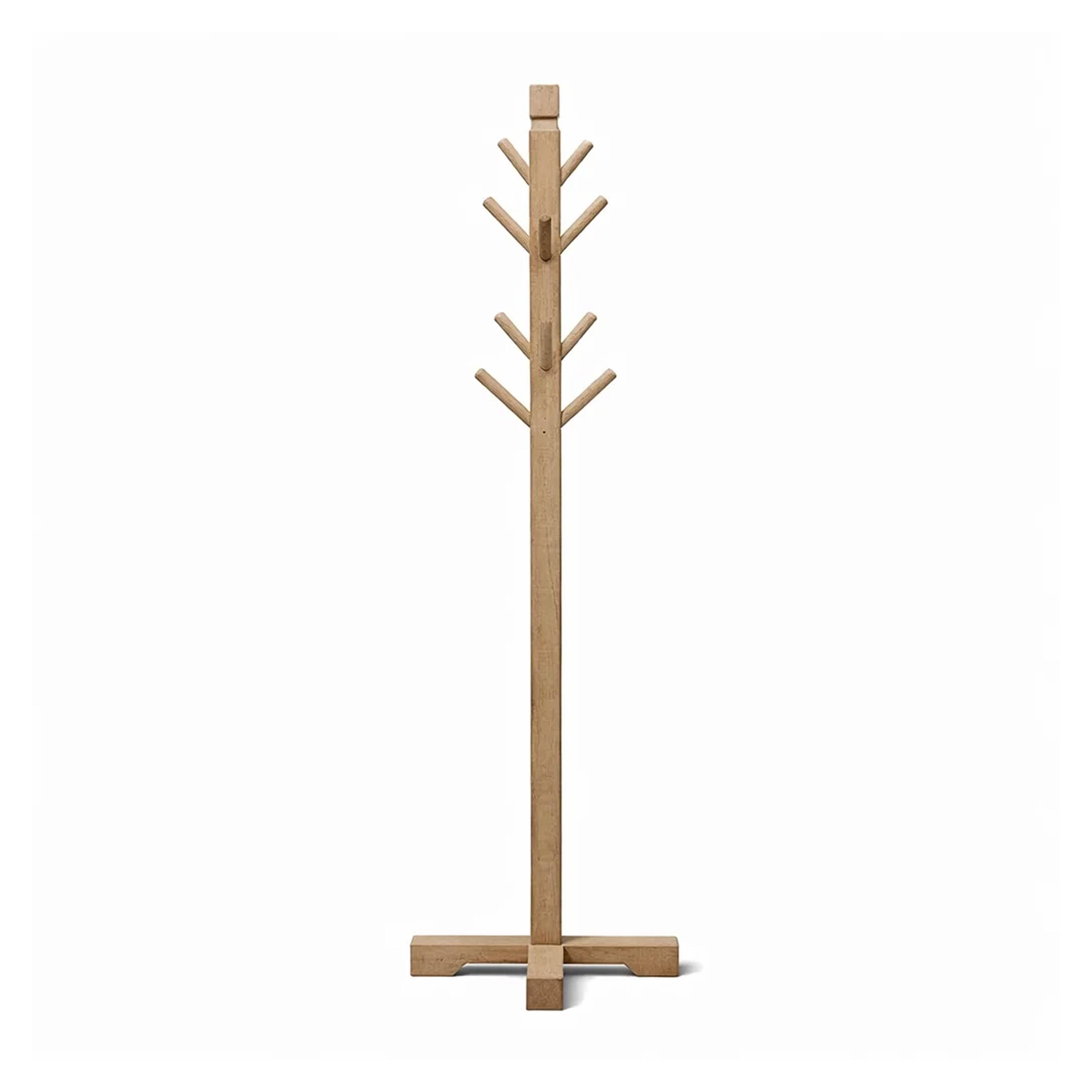 Angle. Manhattan Lane - Rena Coat, Hat Tree Stand, 8 Wood Stems, 72 Inch Mahogany Wood - Pebble Brown.