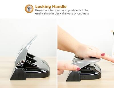 Locking Handle  
Press handle down and push lock in to easily store in desk drawers or cabinets
