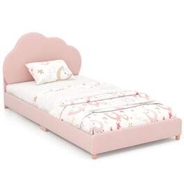 Costway - Kids Twin Platform Bed Frame Upholstered Twin Size Bed with Wooden Slats Support - Pink