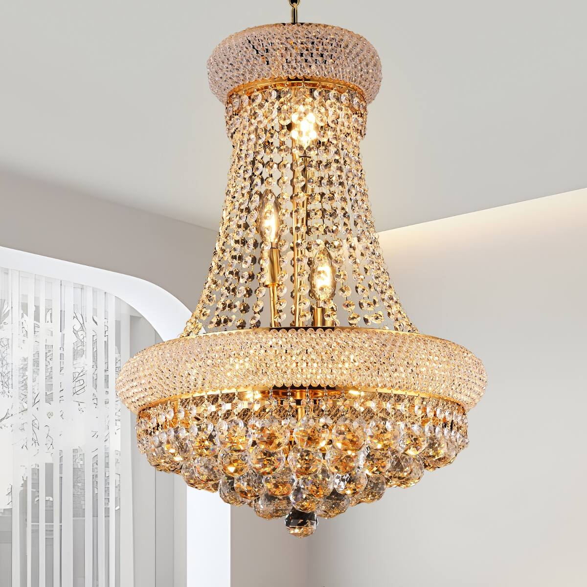 Alt View 10. Loheer - Loheer 18 inch Gold Crystal Chandelier, French Empire Ceiling Light with LED Bulbs for Dining Room.