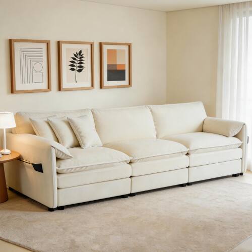 Anysun - Oversized 3-Seat Chenille Sectional Sofa - Deep-Seat Cloud Couch with 3 Pillows, DIY Modular for Living Room & Office - Beige price history on PriceWatchPro