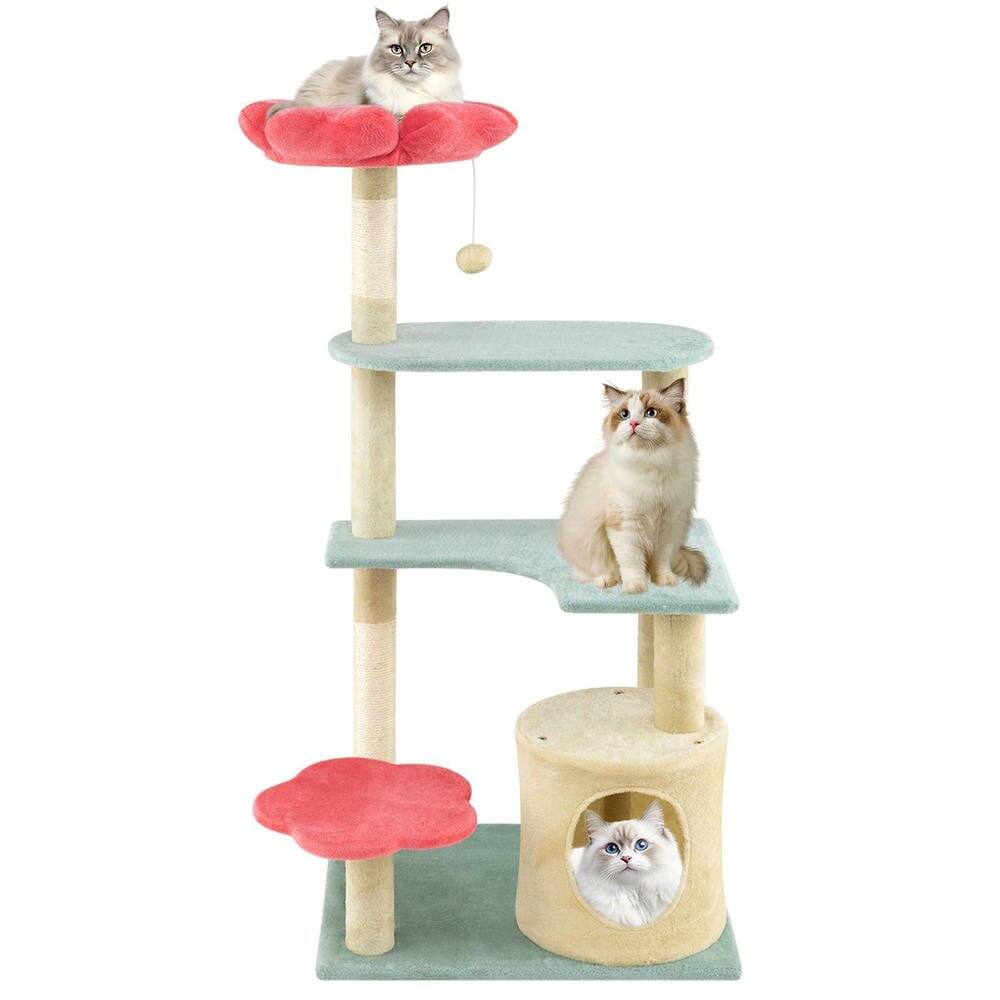 Alt View 4. Kadyn - 49-Inch Floral Cat Tree with Flower-Shaped Padded Perches, Multicolor - Blue.