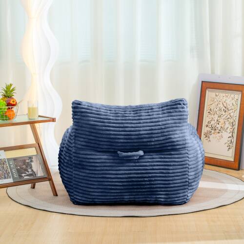 Left. GOODSILO - Oversized Bean Bag Chair with Armrests - Comfy Corduroy Lounge Floor Sofa for Living Room, Bedroom & Dorm - Blue.