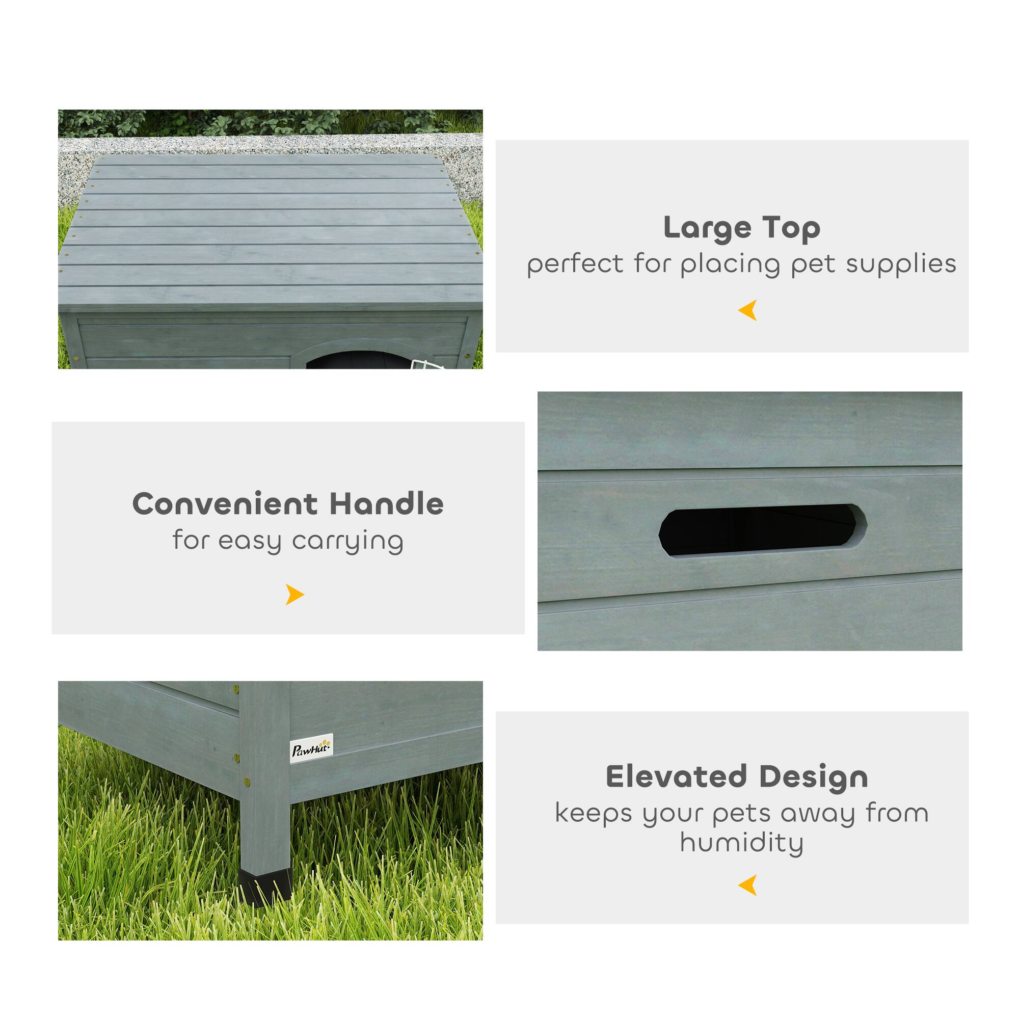 - Large Top  
  perfect for placing pet supplies

- Convenient Handle  
  for easy carrying

- Elevated Design  
  keeps your pets away from humidity