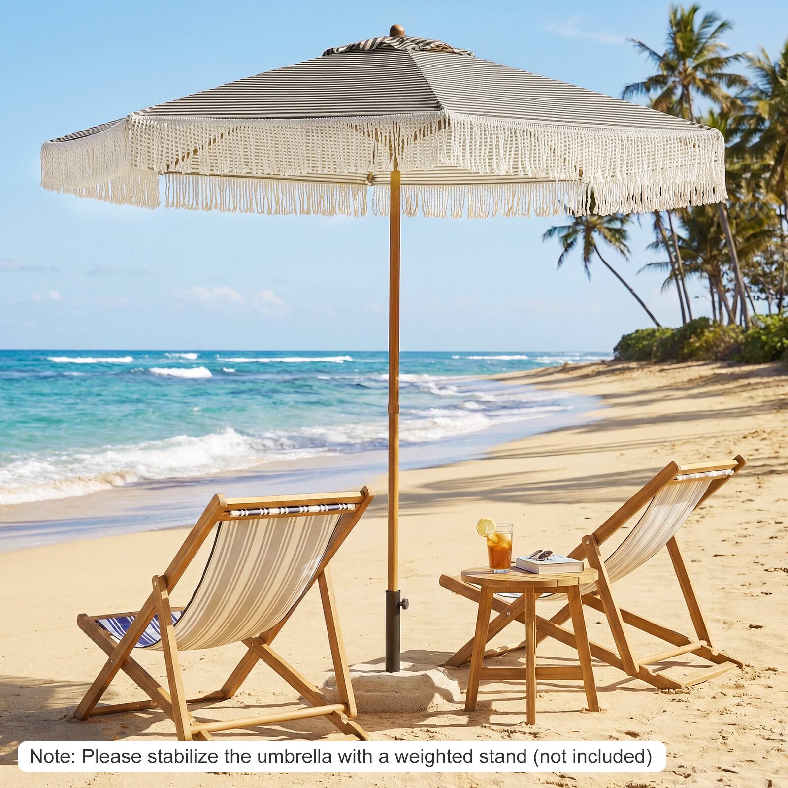 Note: Please stabilize the umbrella with a weighted stand (not included)