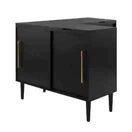 FurniFact - Black Large Record Player Cabinet - Matte Black