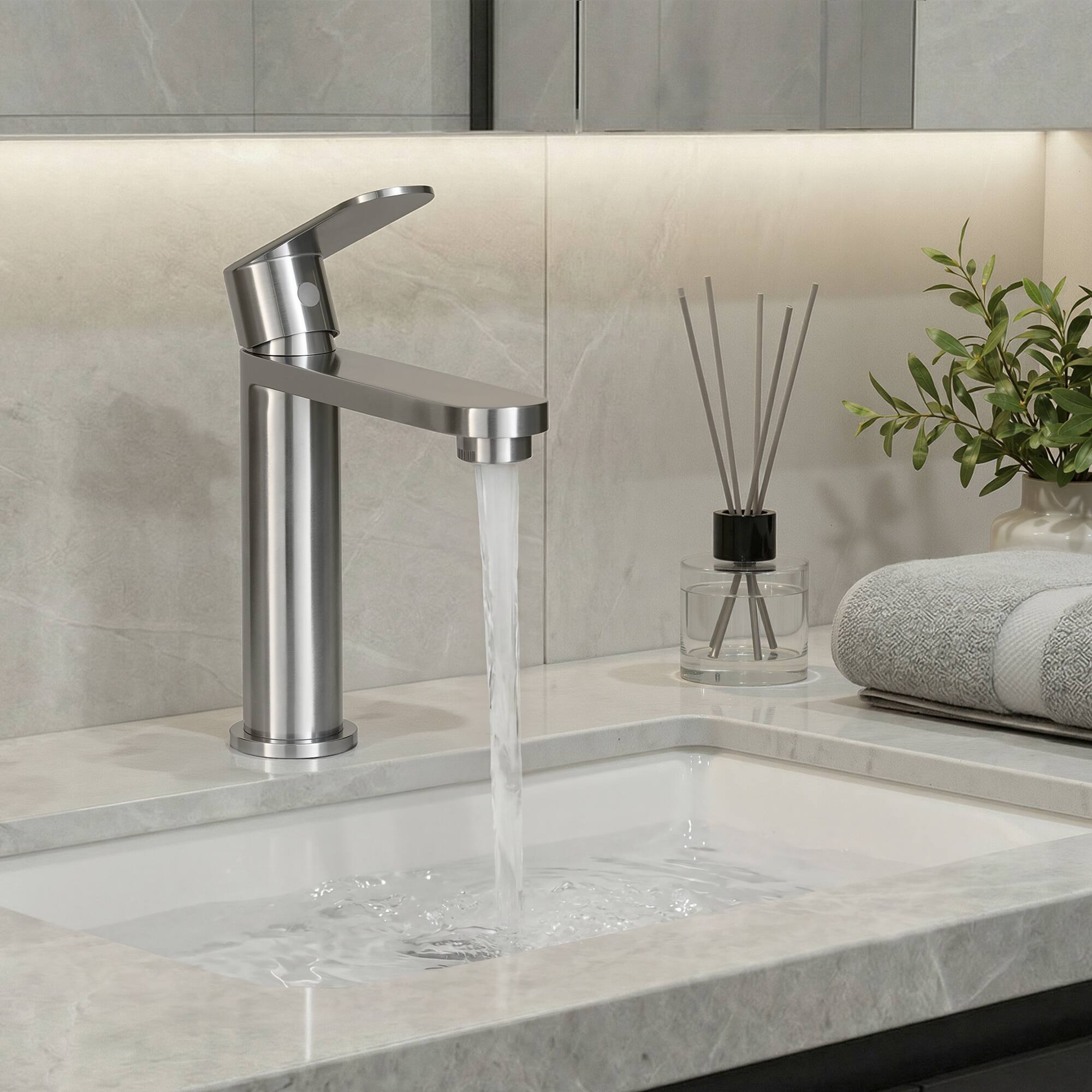 Alt View 7. Akicon - Akicon Single Handle Stainless Steel Bathroom Faucet in Brushed Nickel - Brushed Nickel.
