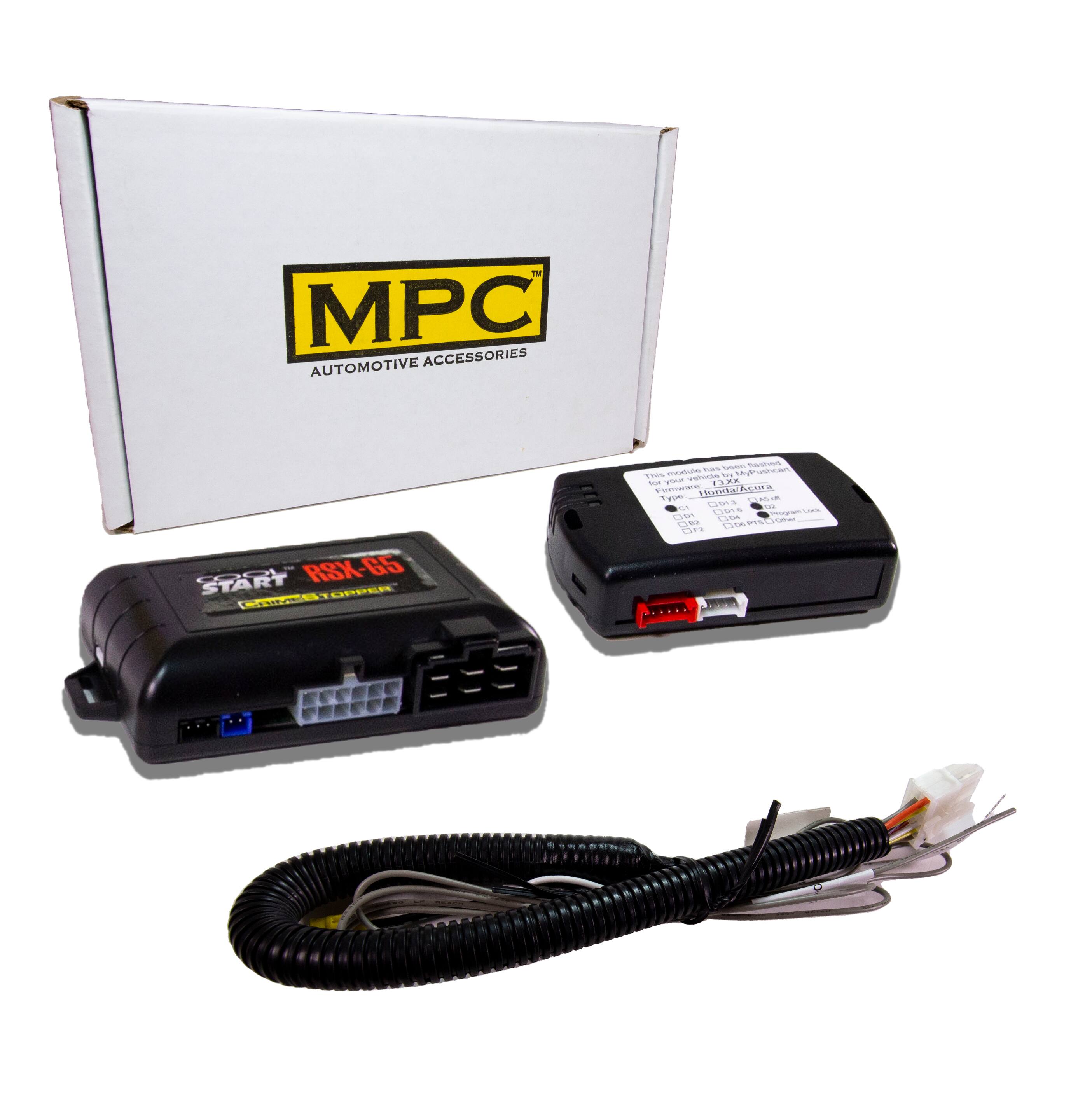 MPC  
AUTOMOTIVE ACCESSORIES  

RSX-G5  
START METORDER  

The remote start button is located on the driver's side door panel.  
Type: RSX-G5  
Model: RSX-G5  
Made in China  

Cable: 12V Power Cable