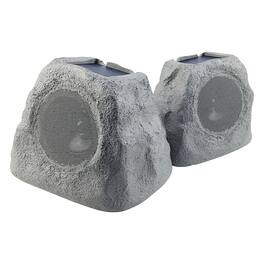 Gemini - GHRK-500LTMS Solar Bluetooth TWS 30-Watt-Peak Outdoor Rock Speaker with LED Lighting 2 Pack - Gray