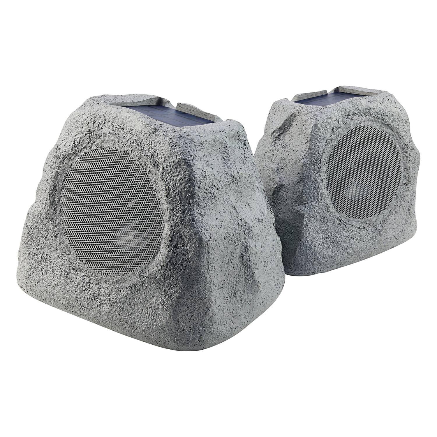 Front. Gemini - Gemini Ghrk-500ltms-pr Ghrk-500ltms Solar Bluetooth Tws 30-watt-peak Outdoor Rock Speaker With Led Lighting (2 Pack) - Gray.