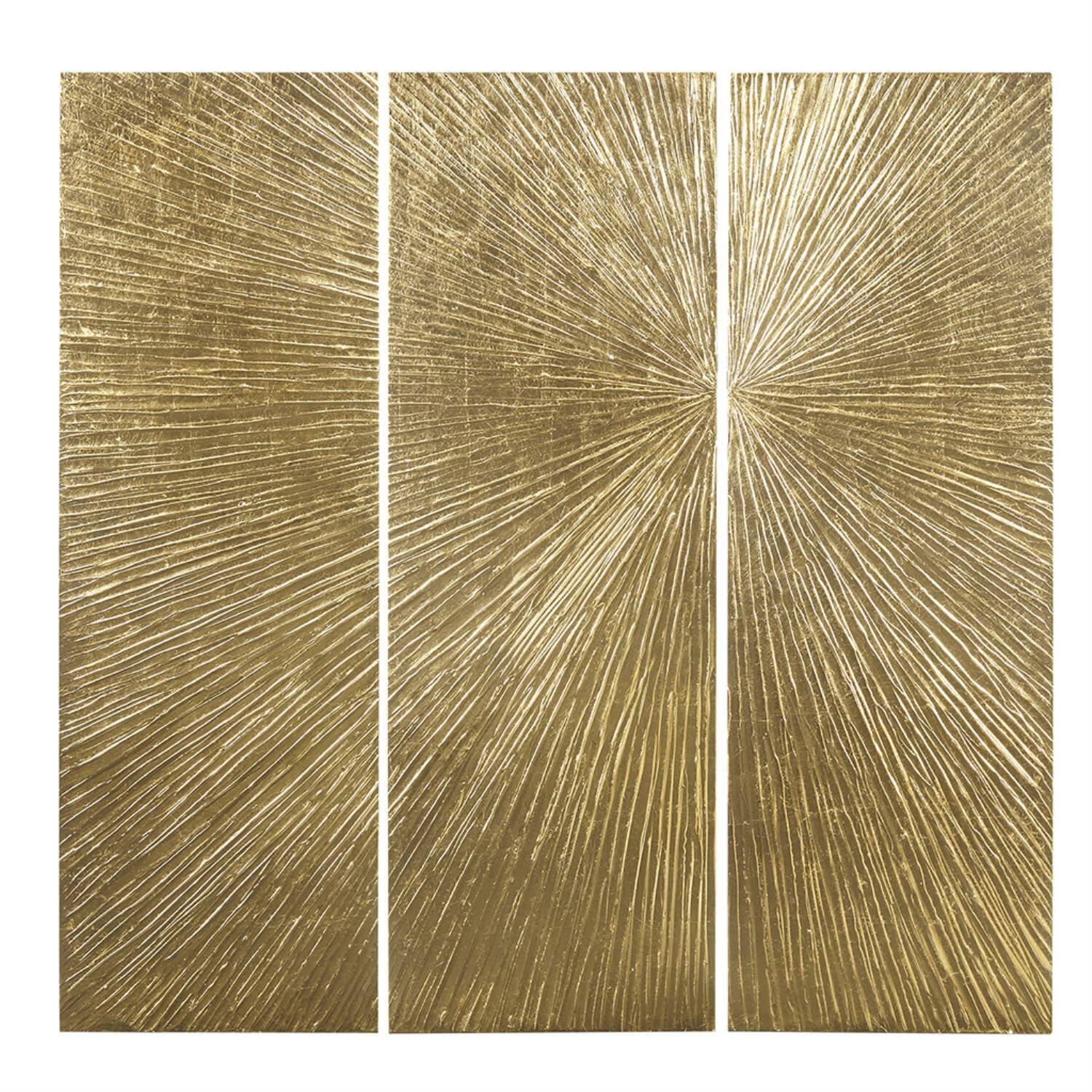 Front. Dazzling Pops - Sunburst Wall Art Modern Dimensional Radiant Color Hand Painted Home Decor Abstract Textured 30 W X H 1 25 D - Gold 45"L x 15"W.