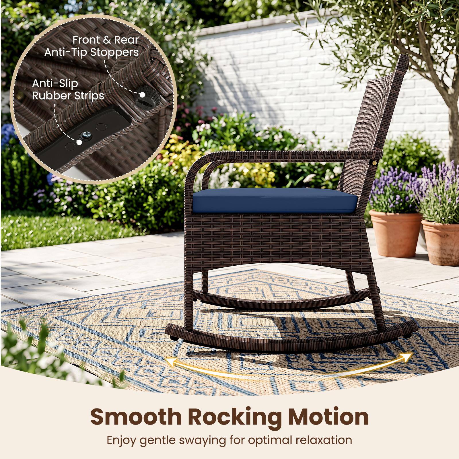 Front & Rear Anti-Tip Stoppers  
Anti-Slip Rubber Strips  
Smooth Rocking Motion  
Enjoy gentle swaying for optimal relaxation