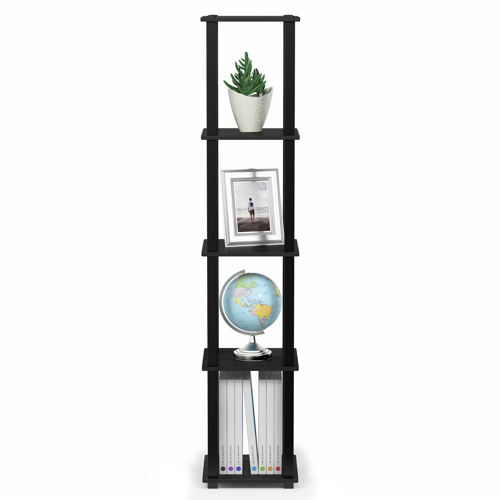 Alt View 4. Furinno - Turn-S-Tube 5-Tier Corner Square Rack Display Shelf with Square Tube, Americano/Black - Americano/Black.