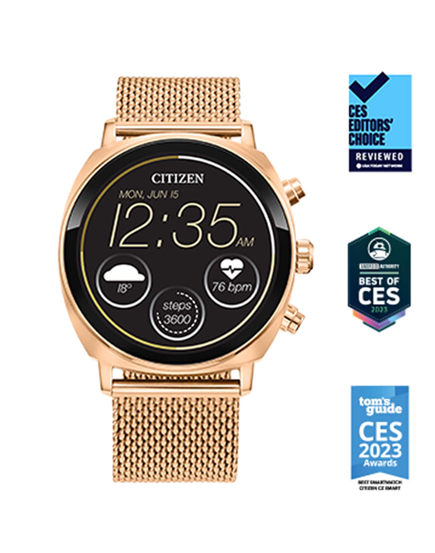 Alt View 1. Citizen - CZ Smart 41mm Unisex Casual Smartwatch with IP Stainless Steel Mesh Bracelet - Rose gold.