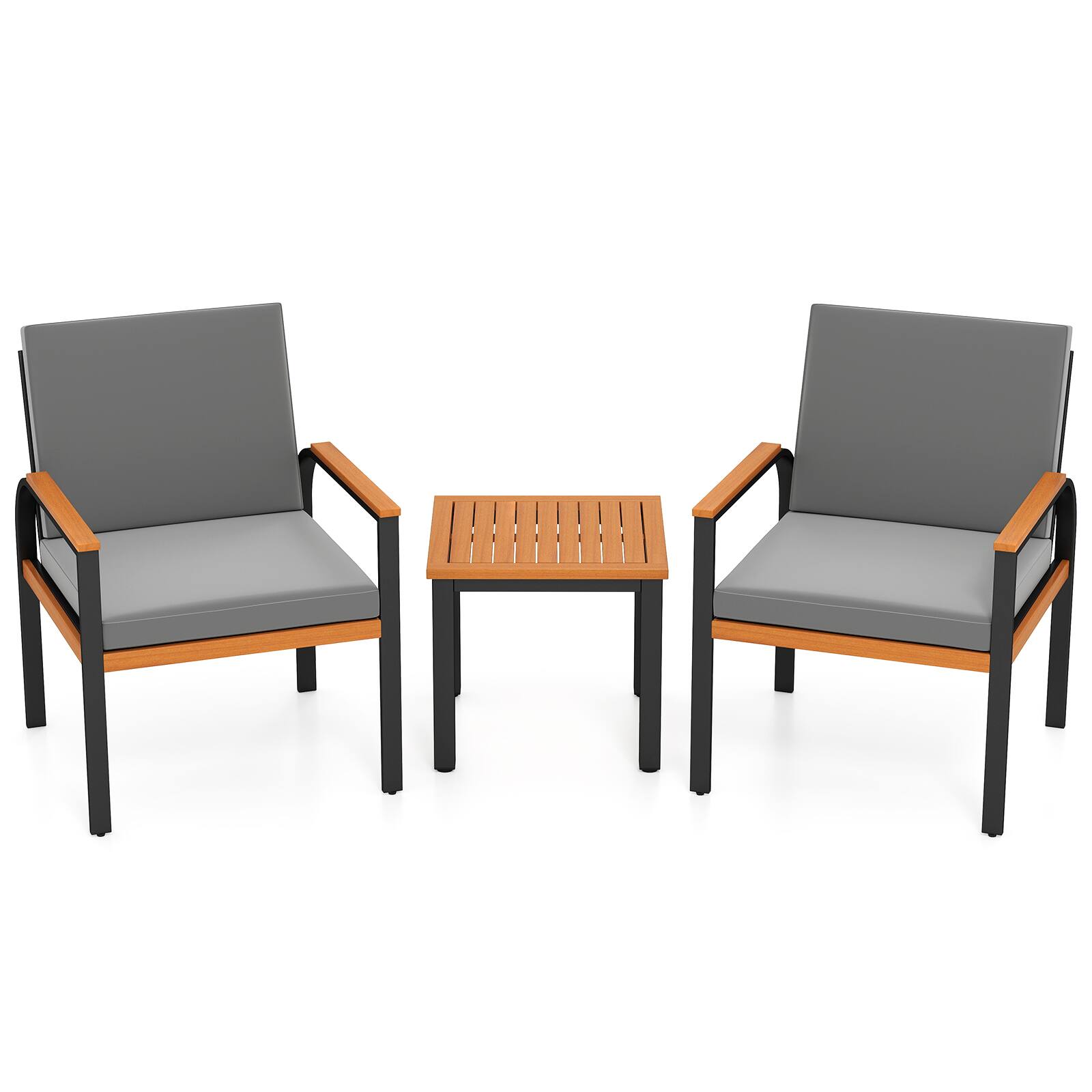 Alt View 8. Gymax - Gymax 3 Pieces Patio Furniture Set Outdoor Bistro Conversation Set w/ Acacia Wood Side Table - Black.