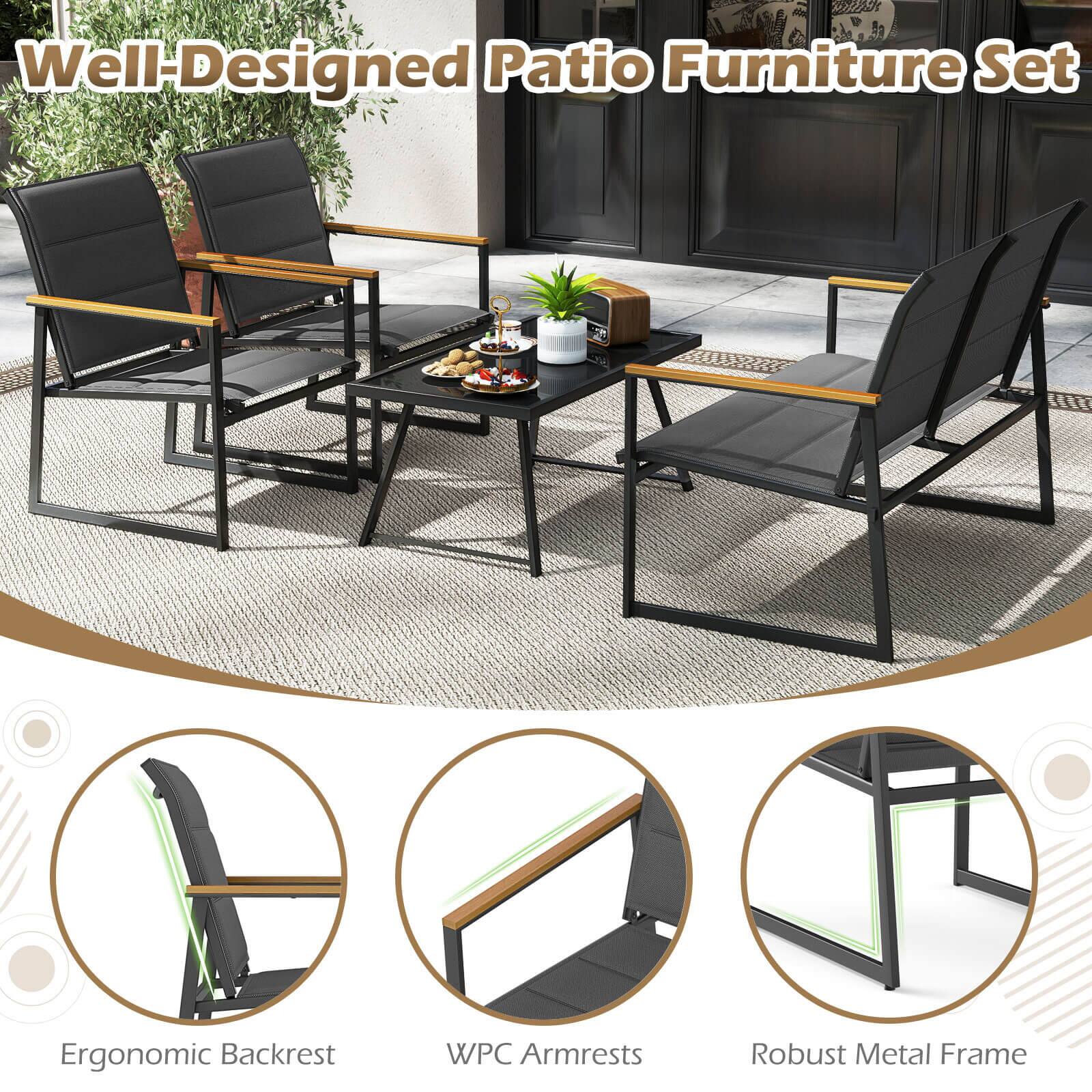 Well-Designed Patio Furniture Set
Ergonomic Backrest
WPC Armrests
Robust Metal Frame